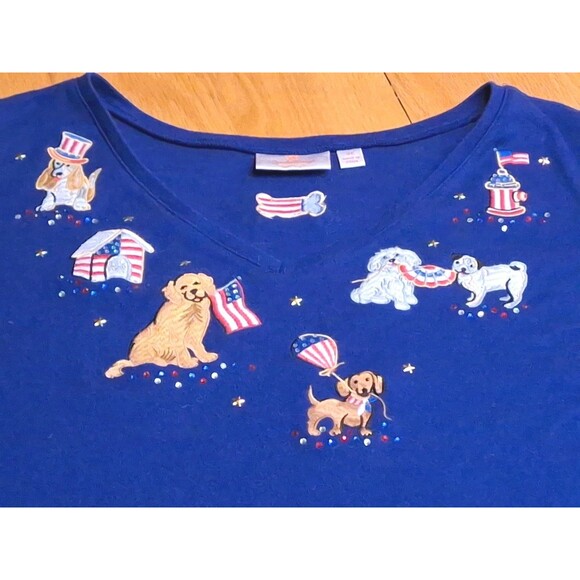 QUACKER FACTORY Embroidered Dog Lover Jersey Tunic Royal Blue Jeweled Sz 3X - Picture 1 of 16